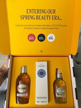 L'OCCITANE Yellow Gift Set with Amber Bottles and White Box